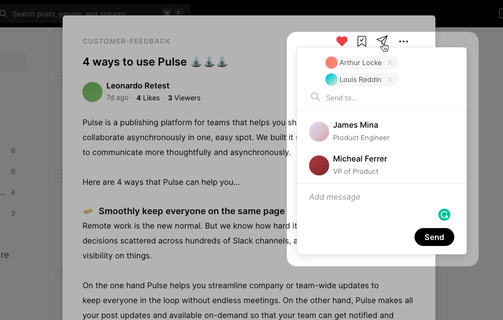 Forward posts in Pulse to users or groups