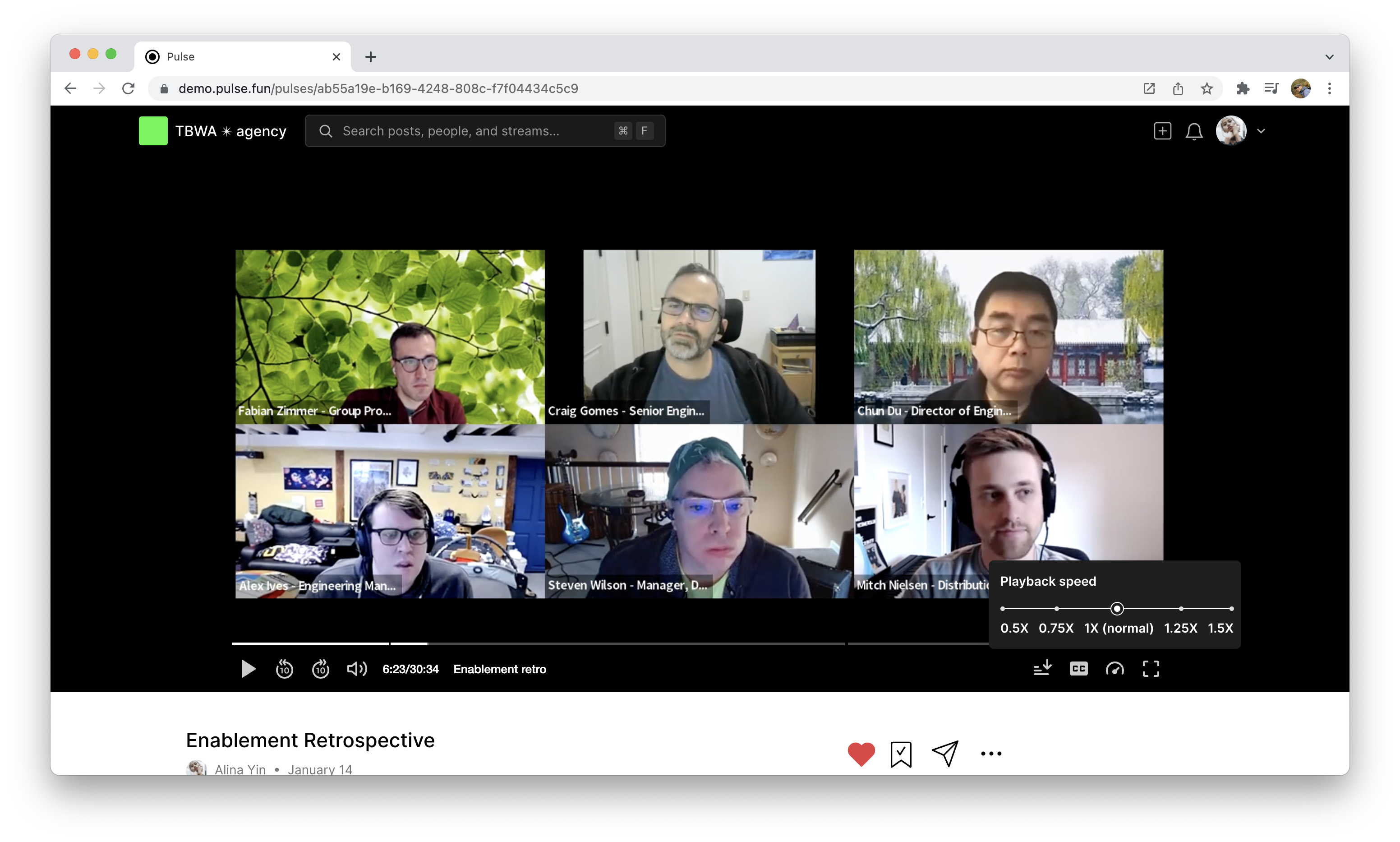Video player for internal meeting recordings