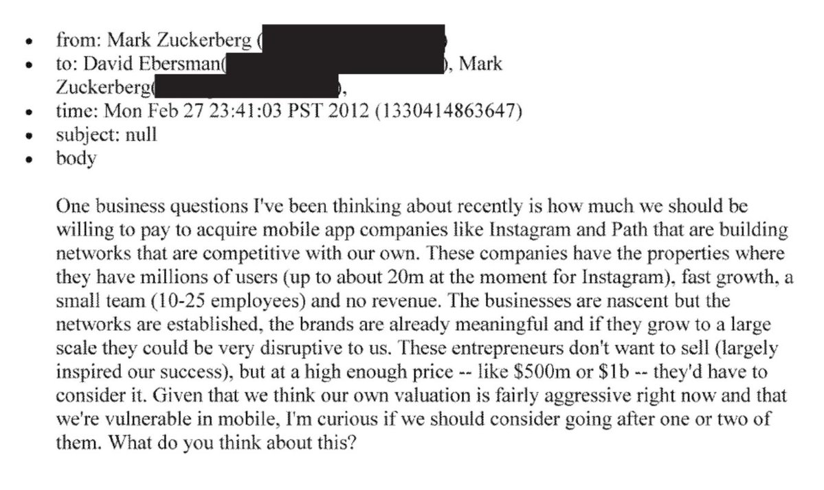Zuckerberg asking CEO Ebersman if acquiring ramping social media platforms like IG or Path is a good idea.